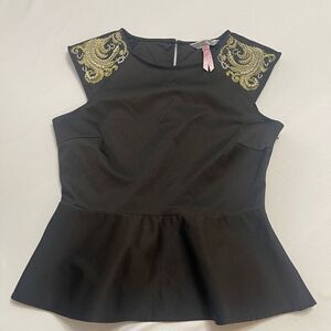 Lipsy London Black Faux Pearl Peplum Top Blouse Size 10
